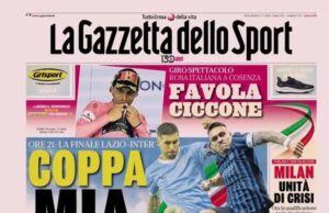 Le prime pagine dei principali quotidiani sportivi italiani del 13 maggio 2026